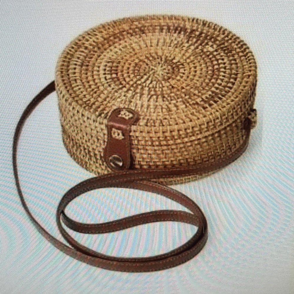 Anthropologie Bag Handwoven Round Rattan Wicker Crossbody Purse‎ - Picture 2 of 16